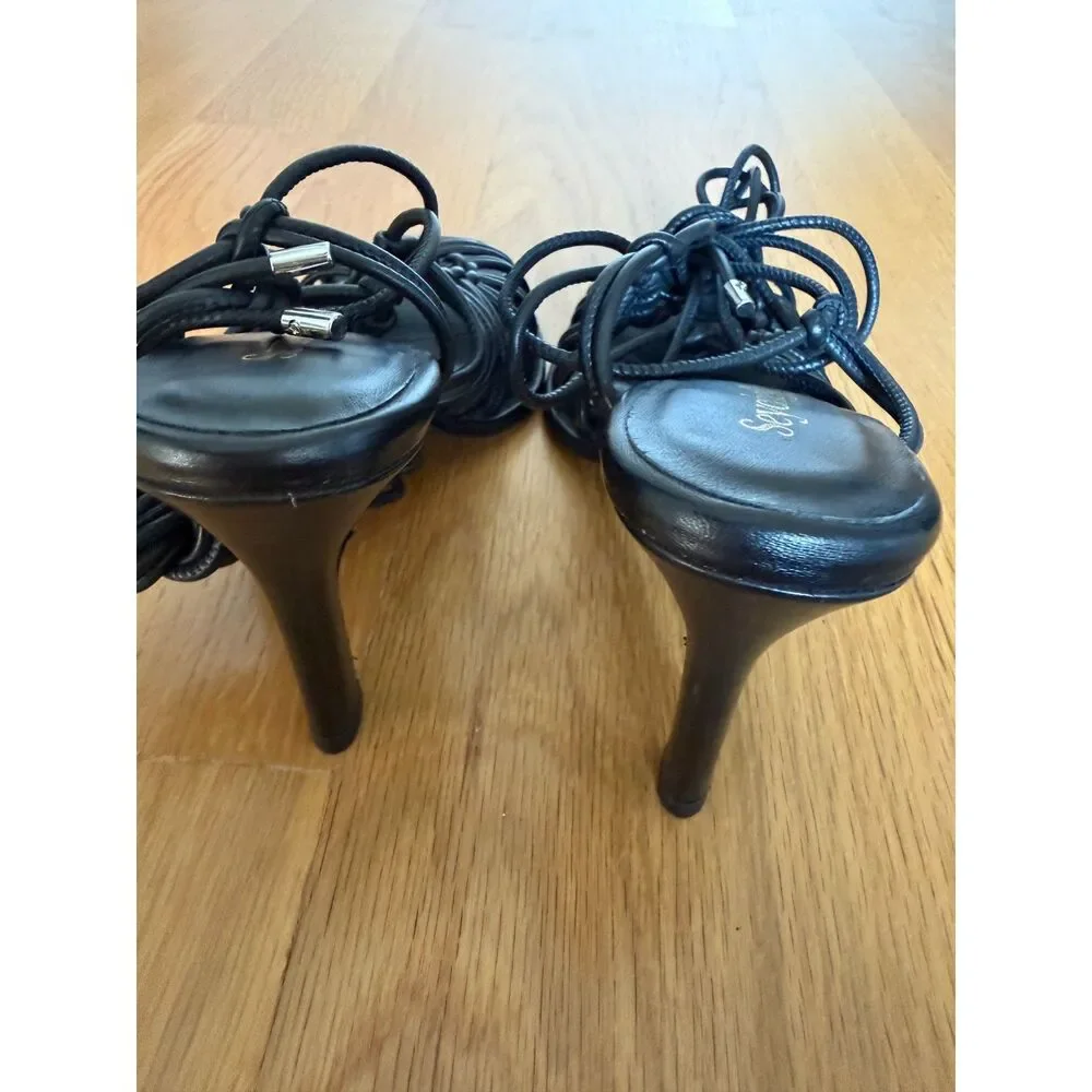 Seychelles Te Amo Black Leather Ankle Wrap Sandals Size 6.5 NWOB